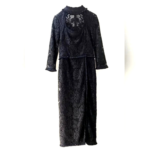 Alexis Fiorenza Midi Lace Dress 3/4 Sleeve Black Ruffled Sheath Cut Out XS - Picture 6 of 11